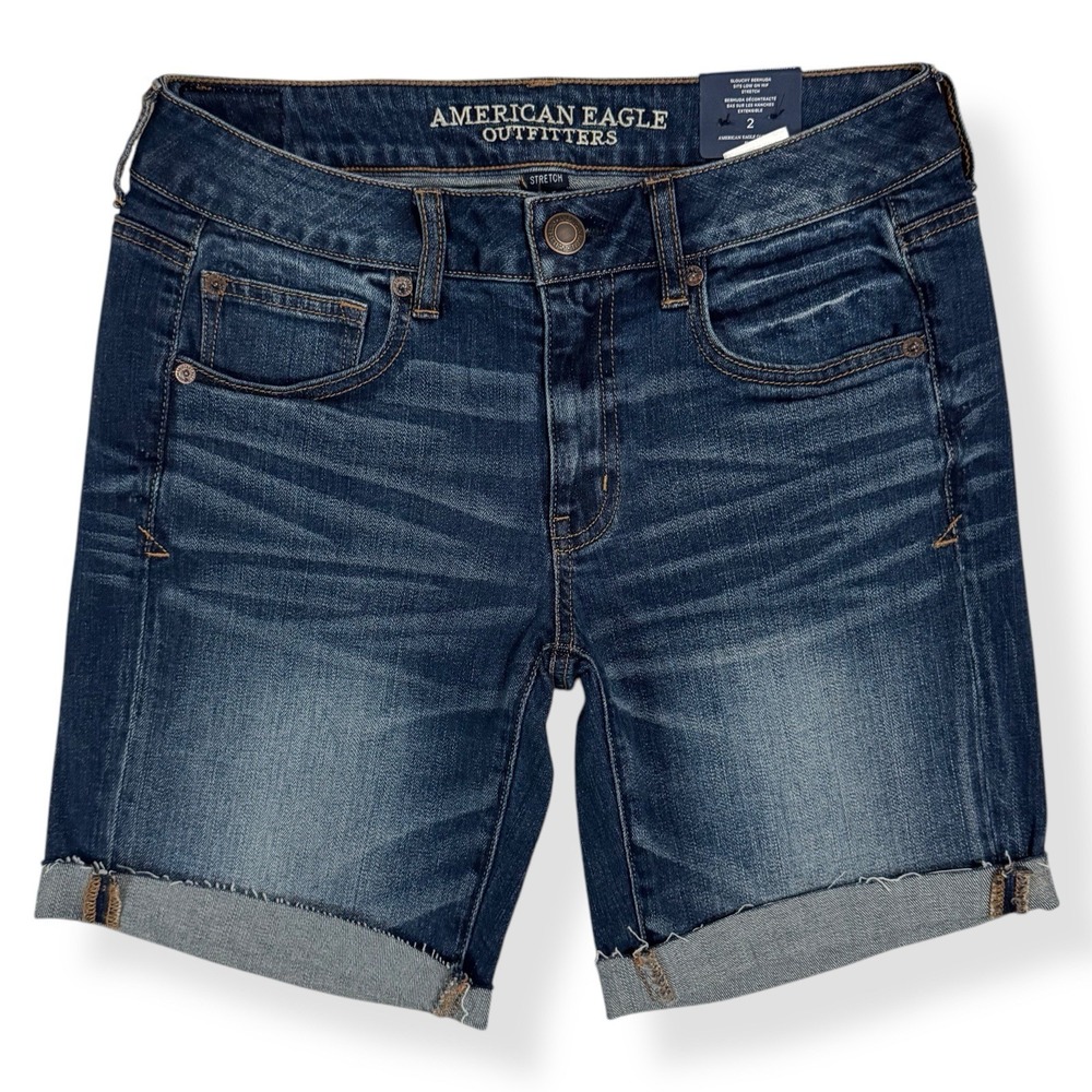 NEW American‎ Eagle Slouchy Bermuda Shorts Size 2 Cuffed Cutoff Stretch Retro